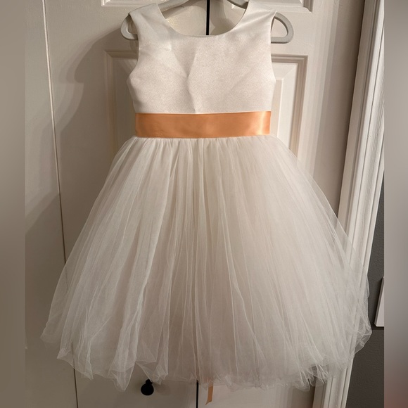 Tulle Flower Girl Dress Size 3T Removable Peach Ribbon - Picture 6 of 10